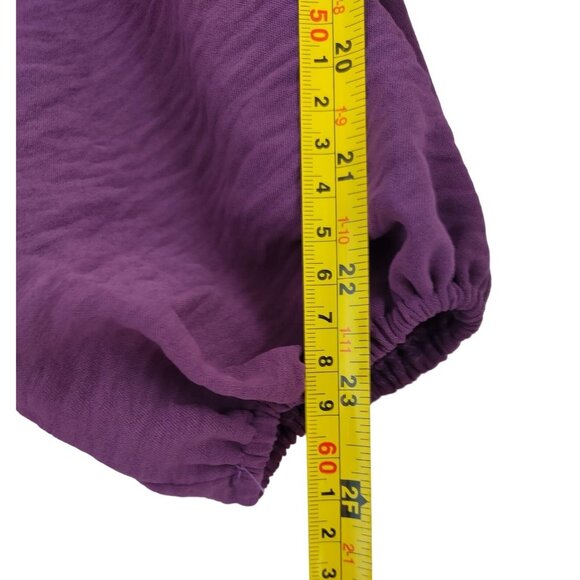 Purple long sleeve dress with bow at back and ruffle at hem, polyester, size M. - Picture 7 of 8